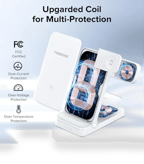 3 in 1 Foldable Fast Wireless Charger for iPhone, Apple Watch, AirPods — Lightning, Tribone