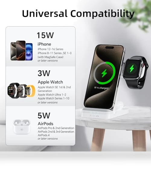 3 in 1 Foldable Fast Wireless Charger for iPhone, Apple Watch, AirPods — Lightning, Tribone