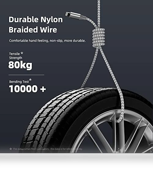 3 Pack 10 ft Lightning Charging Cable - MFi Certified Fast Charging Nylon Braided Cord — Lightning, Bkayp