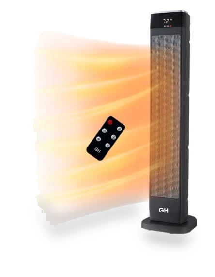 Oscillating Ceramic Tower Space Heater with Remote, 30" — Portable Heating Solutions, Good Housekeeping
