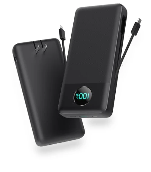 Portable Charger 33800mAh USB C Power Bank with Built-in Cables & AC Wall Plug — Charging Solutions