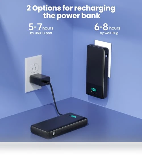 Portable Charger 33800mAh USB C Power Bank with Built-in Cables & AC Wall Plug — Charging Solutions