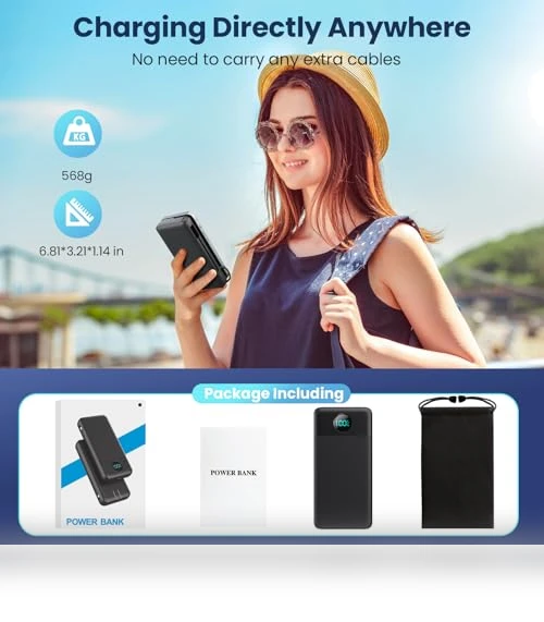 Portable Charger 33800mAh USB C Power Bank with Built-in Cables & AC Wall Plug — Charging Solutions