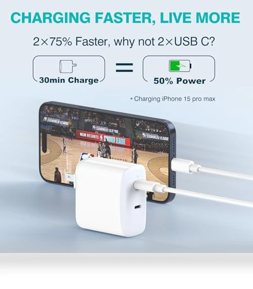 40W Dual USB C Charger with 6.6ft Cable — Charging Solutions, Dongguan Mizhi Technology Ltd.
