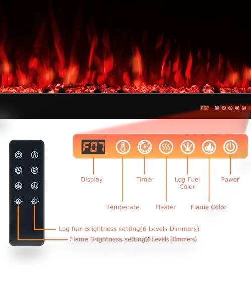 48" Smart Electric Fireplace Insert with Remote, Touch Screen & APP Control — Electric Heating Solutions, VINEMOUNT