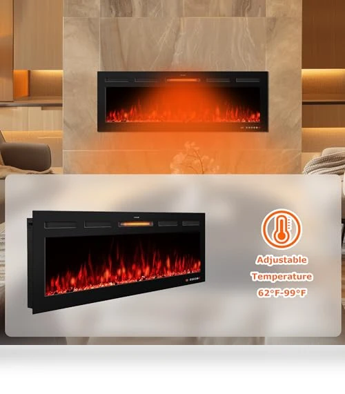 48" Smart Electric Fireplace Insert with Remote, Touch Screen & APP Control — Electric Heating Solutions, VINEMOUNT