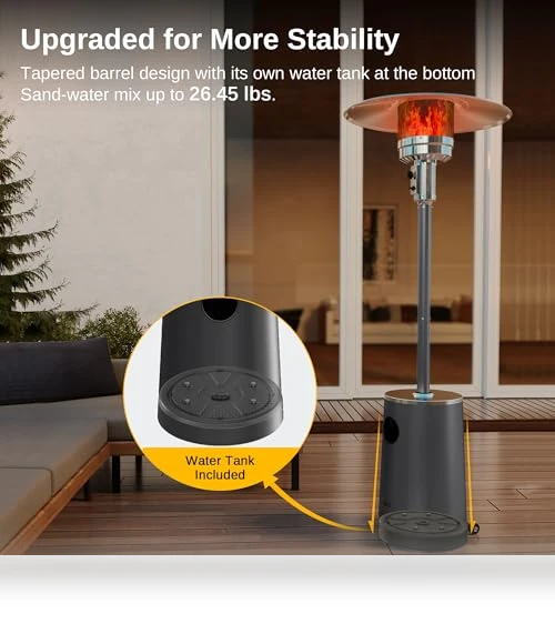 50,000 BTU Patio Heater with Sand Box, Table Design, Outdoor Heater for Home — Fire Glass, EAST OAK