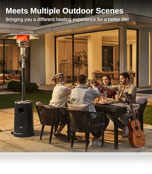 50,000 BTU Patio Heater with Sand Box, Table Design, Outdoor Heater for Home — Fire Glass, EAST OAK