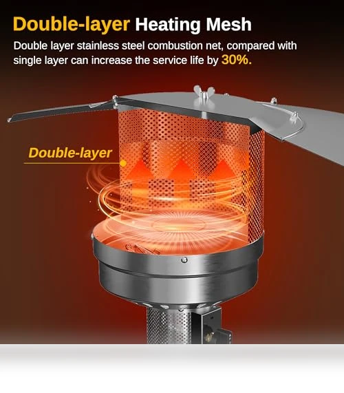 50,000 BTU Patio Heater with Sand Box, Table Design, Outdoor Heater for Home — Fire Glass, EAST OAK