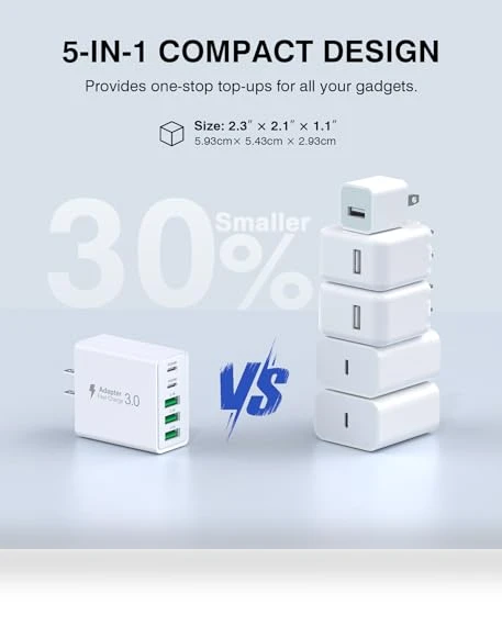 50W 5-Port PD Fast USB C Wall Charger, 2-Pack — Charging Solutions, Dulums