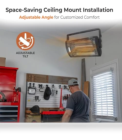 Ceiling Mounted Space Heater with Halogen Light, 1500W, Adjustable Tilt — Heater Spare Components, Comfort Zone