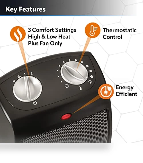 Ceramic Adjustable Thermostat Tabletop or Under-Desk Heater — Portable Heating Solutions, Lasko