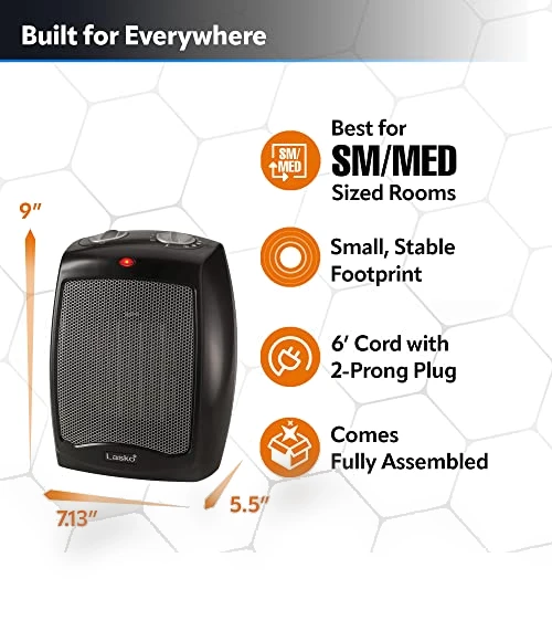 Ceramic Adjustable Thermostat Tabletop or Under-Desk Heater — Portable Heating Solutions, Lasko