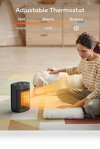 1000W PTC Ceramic Small Space Heater with Overheating & Tip-Over Protection — Portable Heating Solutions, Oprunsy