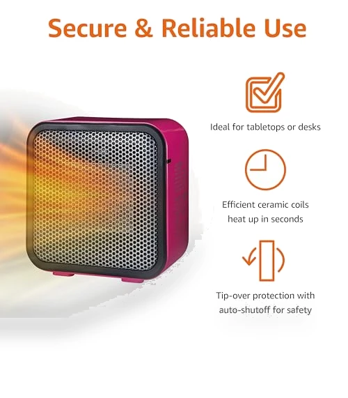 Ceramic Space Heater, Mini Heater for Office Desk, Portable Tent Heater for Camping (Indoor Use), 500 W — Portable Heating Solutions, Amazon Basics