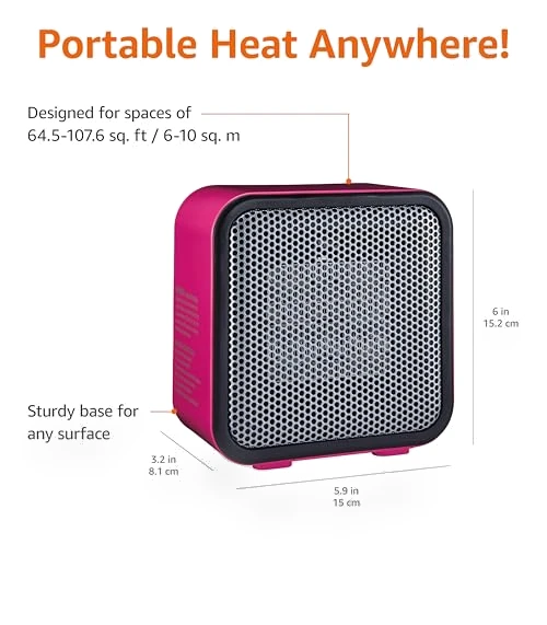 Ceramic Space Heater, Mini Heater for Office Desk, Portable Tent Heater for Camping (Indoor Use), 500 W — Portable Heating Solutions, Amazon Basics