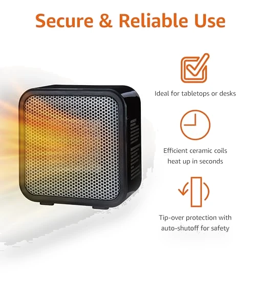 Ceramic Space Heater, Mini Heater for Office Desk, Portable Tent Heater for Camping — Portable Heating Solutions, Amazon Basics