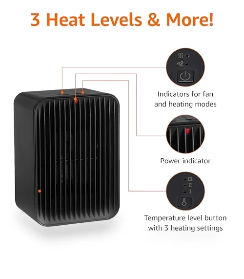 Ceramic Space Heater with 3 Heat Settings, Temperature Control — Portable Heating Solutions, Amazon Basics