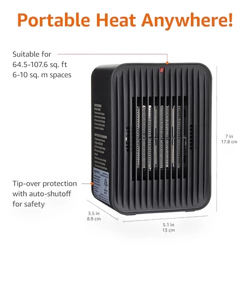 Ceramic Space Heater with 3 Heat Settings, Temperature Control — Portable Heating Solutions, Amazon Basics