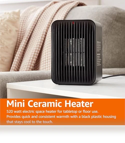 Ceramic Space Heater with 3 Heat Settings, Temperature Control — Portable Heating Solutions, Amazon Basics