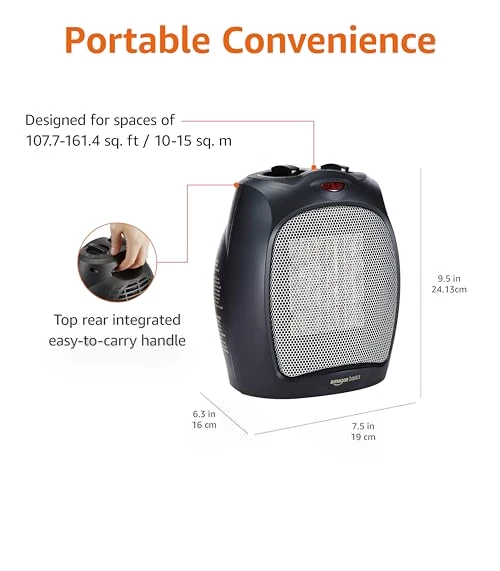 Ceramic Space Heater, Portable Heater for Indoor Use, 1500W, Black — Portable Heating Solutions, Amazon Basics