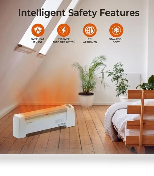 Electric Baseboard Space Heater with Adjustable Thermostat — Heater Spare Components, Comfort Zone