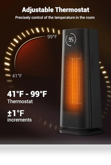 1500W Fast Electric Ceramic Space Heater with Thermostat — Home Climate Control, Wind Talk