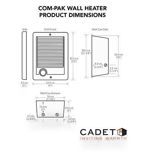 Electric Wall Heater with Thermostat, 5120 BTU, 1500 Watt — Portable Heating Solutions, Cadet Heating HI