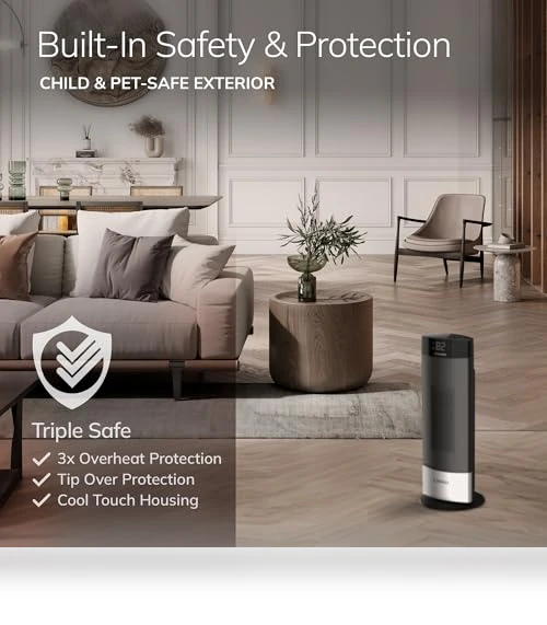 Ceramic Tower Heater with Remote, Digital Display, and Timer — Portable Heating Solutions, Lasko