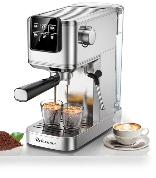 20 Bar Espresso Machine with Milk Frother & LCD Panel — Coffee & Espresso Combos, RELEXNOW
