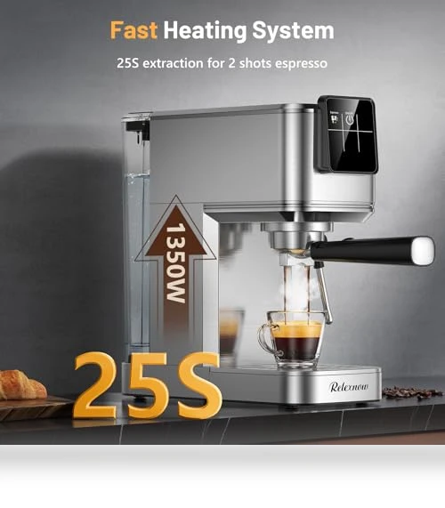 20 Bar Espresso Machine with Milk Frother & LCD Panel — Coffee & Espresso Combos, RELEXNOW