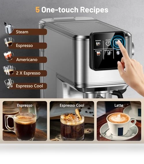 20 Bar Espresso Machine with Milk Frother & LCD Panel — Coffee & Espresso Combos, RELEXNOW