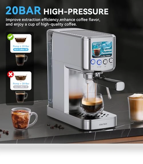 20 Bar Compact Espresso Machine with Milk Frother — Coffee & Espresso Combos, SOWTECH