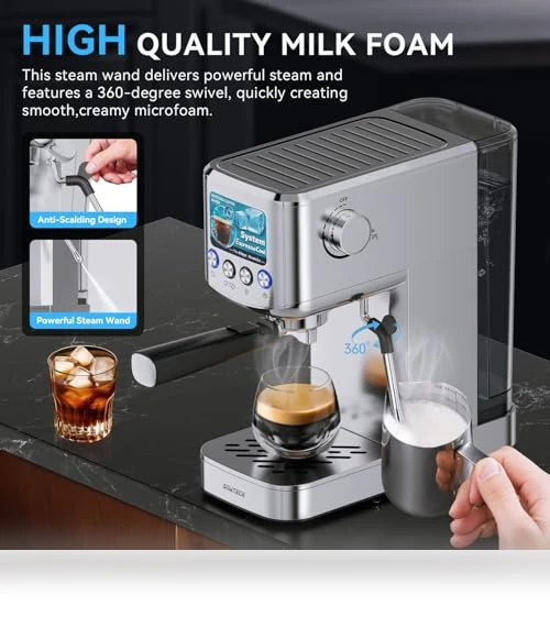 20 Bar Compact Espresso Machine with Milk Frother — Coffee & Espresso Combos, SOWTECH