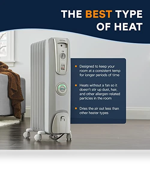 Oil filled Radiator Heater, 1500W Electric Space Heater — Portable Heating Solutions, De'Longhi