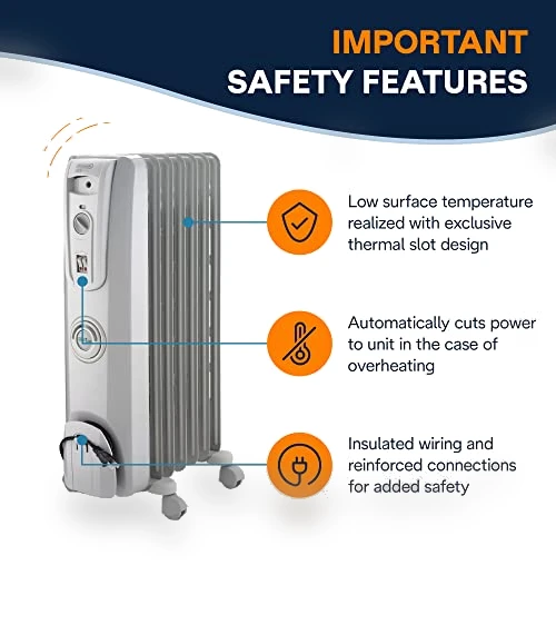 Oil filled Radiator Heater, 1500W Electric Space Heater — Portable Heating Solutions, De'Longhi