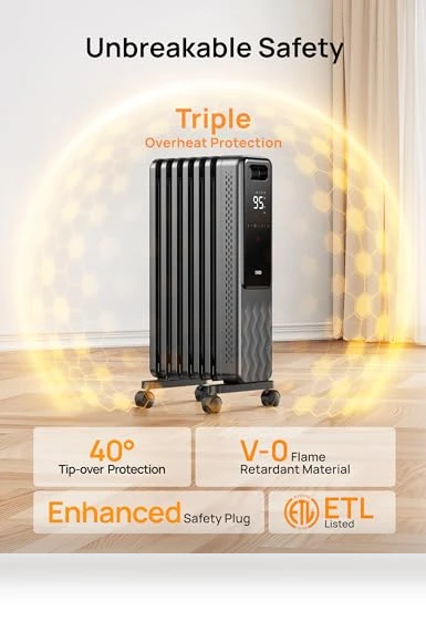 Oil Filled Radiator Heater with Remote Control, 1500W — Home Climate Control, Dreo