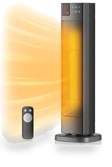 Oscillating Ceramic Tower Indoor Space Heater with Remote Control — Portable Heating Solutions, PELONIS