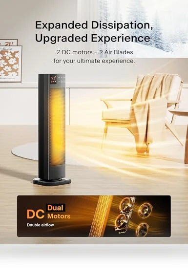 Oscillating Ceramic Tower Indoor Space Heater with Remote Control — Portable Heating Solutions, PELONIS