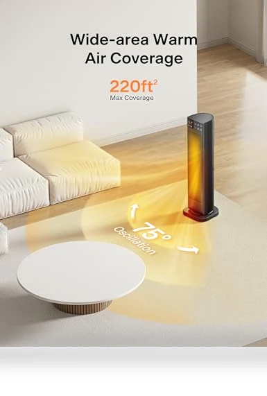 Oscillating Ceramic Tower Indoor Space Heater with Remote Control — Portable Heating Solutions, PELONIS