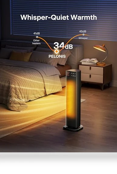 Oscillating Ceramic Tower Indoor Space Heater with Remote Control — Portable Heating Solutions, PELONIS