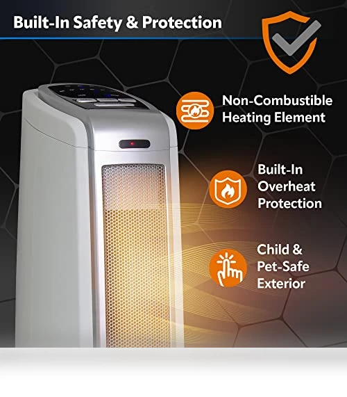 Oscillating Ceramic Tower Space Heater with Timer and Overheat Protection — Portable Heating Solutions, Lasko