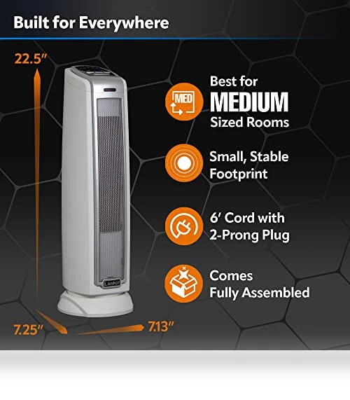 Oscillating Ceramic Tower Space Heater with Timer and Overheat Protection — Portable Heating Solutions, Lasko