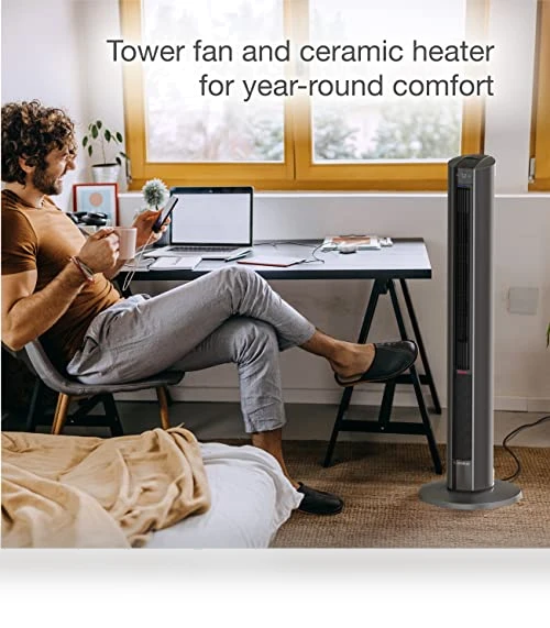Oscillating All Season Tower Fan and Space Heater — Vertical Air Circulators, Lasko