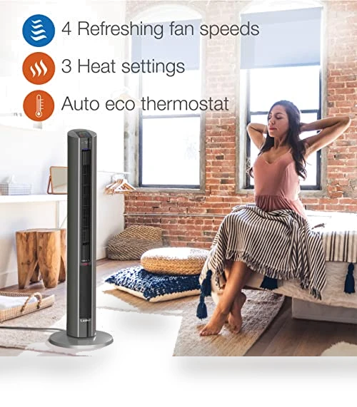 Oscillating All Season Tower Fan and Space Heater — Vertical Air Circulators, Lasko