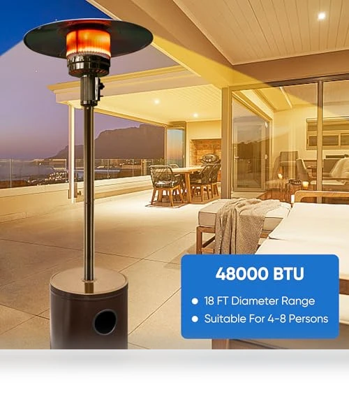 48,000 BTU Propane Patio Heater with Wheels and Round Table — Heater Covers, OLIXIS