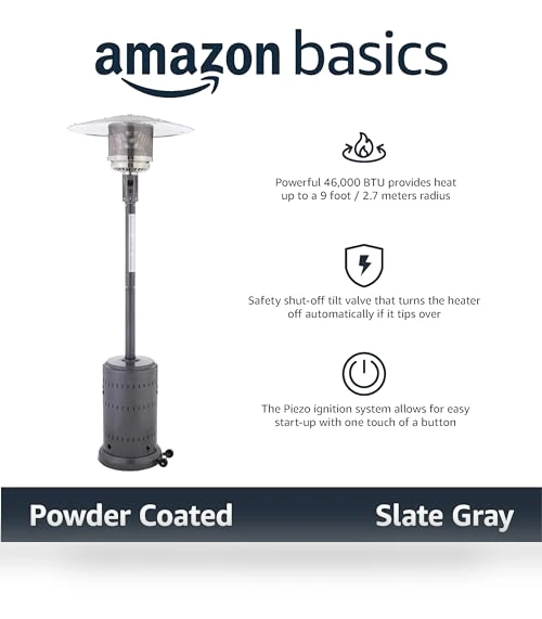46,000 BTU Outdoor Propane Patio Heater with Wheels — Patio Heaters, Amazon Basics