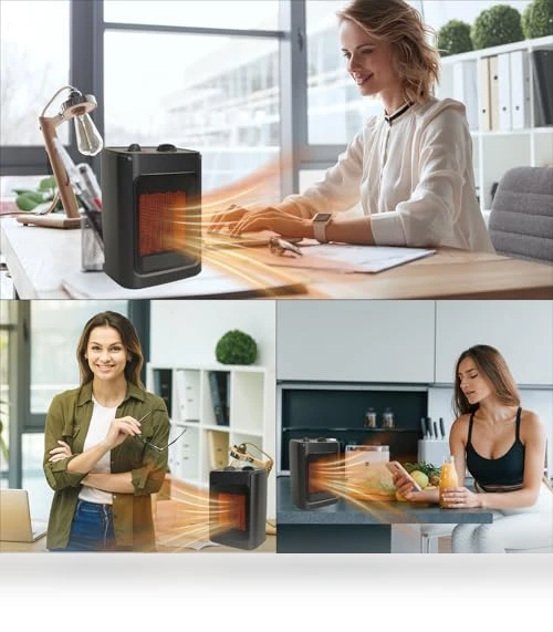 Portable Electric Space Heater with Thermostat - 1500W/750W Quiet Ceramic Mini Heater Fan — Portable Heating Solutions, JNDRO