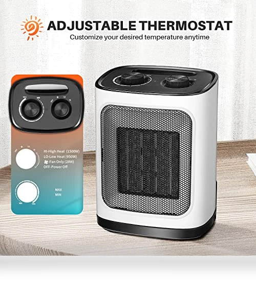 Portable Electric Space Heater with Thermostat, 1500W — Portable Heating Solutions, Kismile