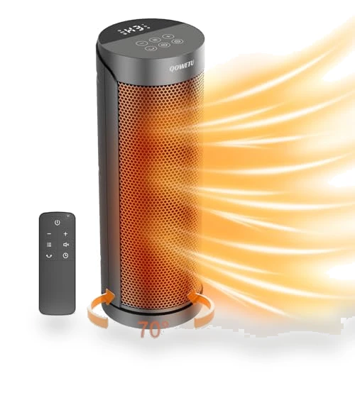 Portable Ceramic Space Heater with Remote, 1500W, 70° Oscillation — Portable Heating Solutions, QOWETU